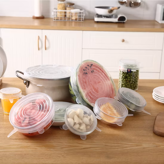 Tampa de silicone ajustável de tamanhos diferentes para manter os alimentos frescos